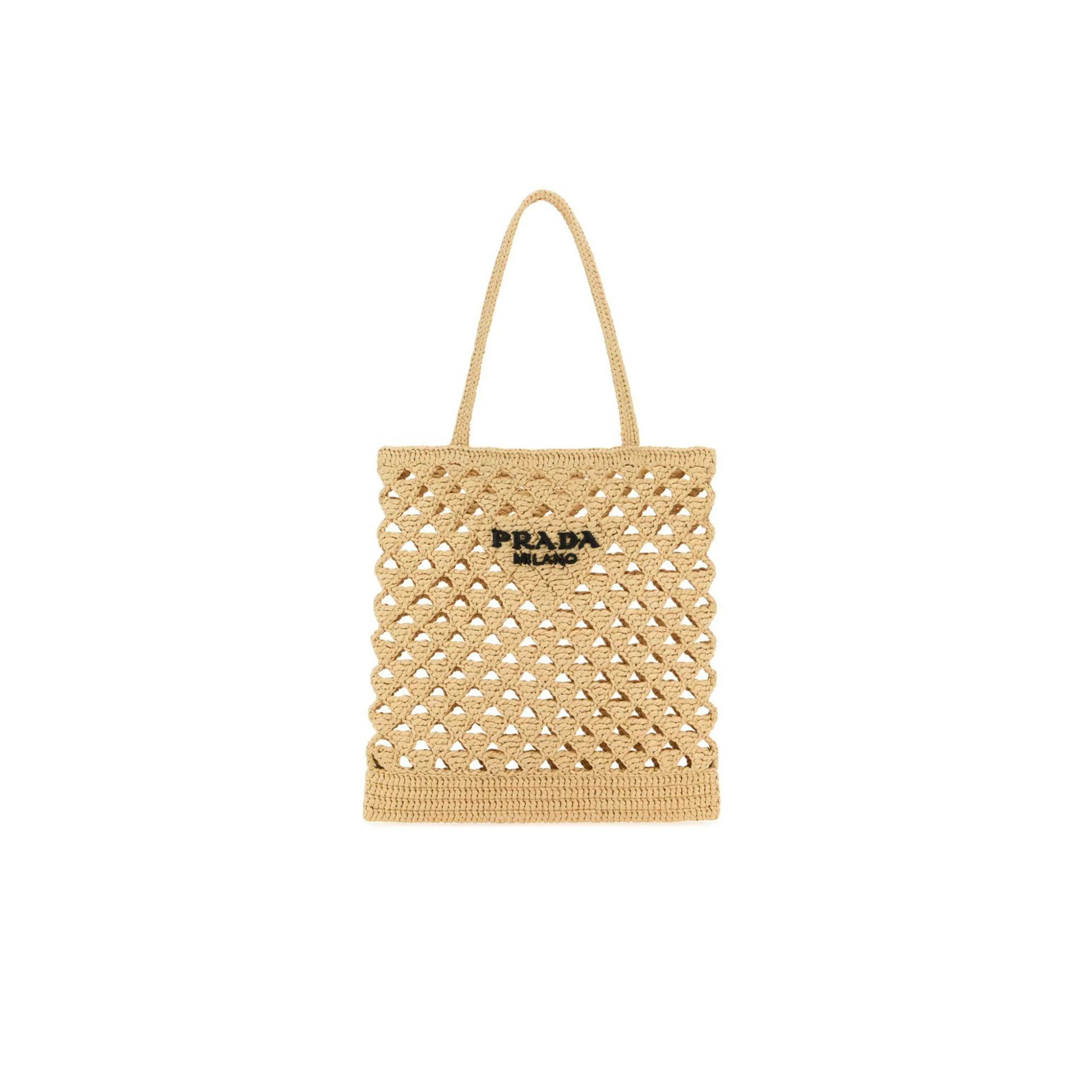 PRADA MEDIUM WOVEN FABRIC CROCHET TOTE BAG 1BG493 (31*30*1cm)